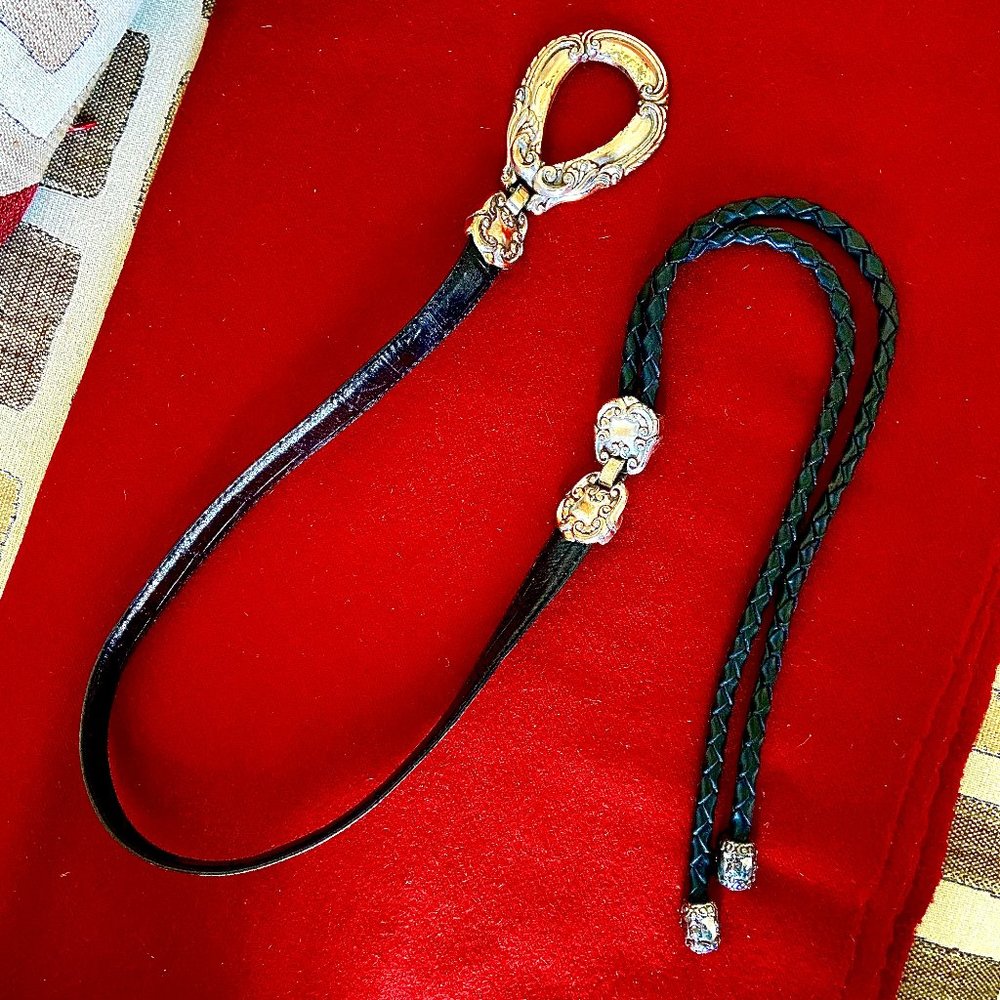 Black Leather Silver Tie Belt